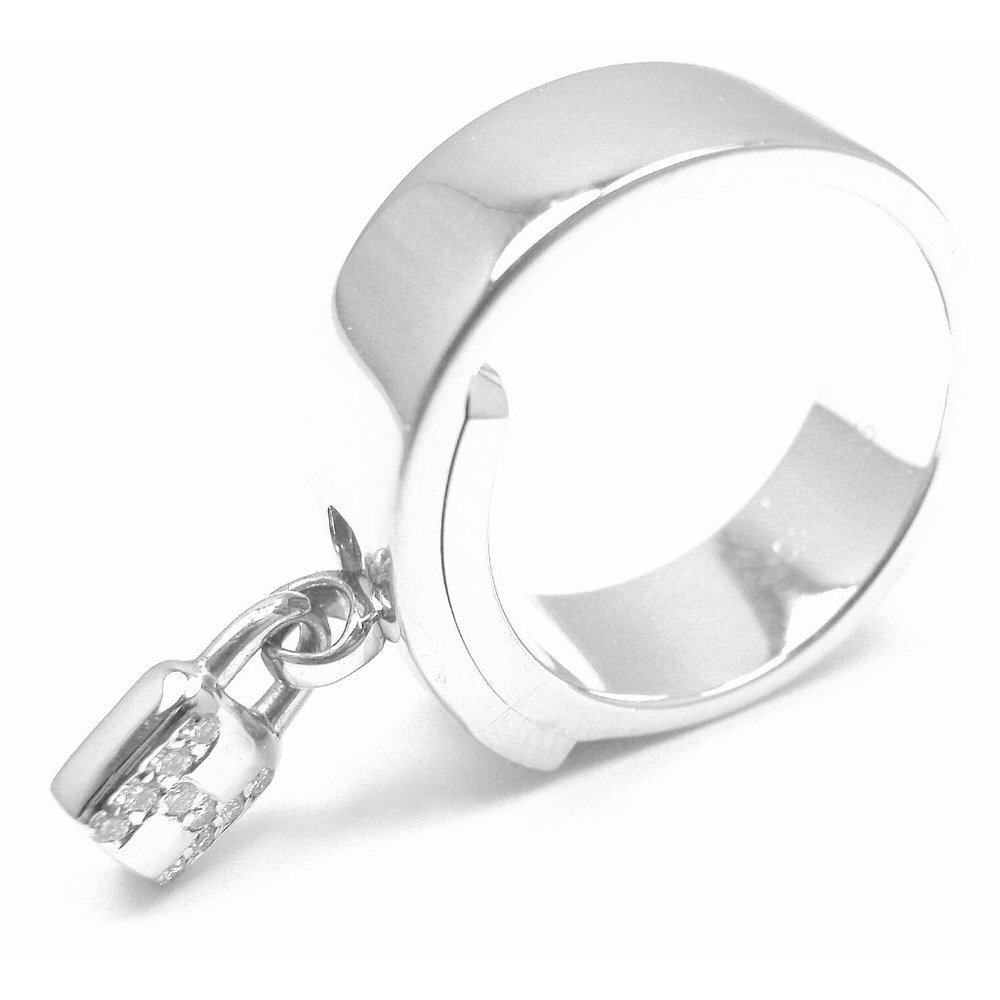 Authentic! Hermes 18k White Gold Diamond "H" Lock Band Ring Size 5​ - Picture 8 of 8